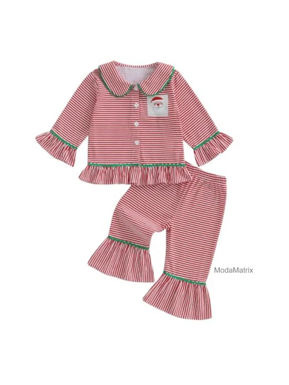 Girls Cotton Blend Pajama Set Long Sleeve Button Down Top and Pants